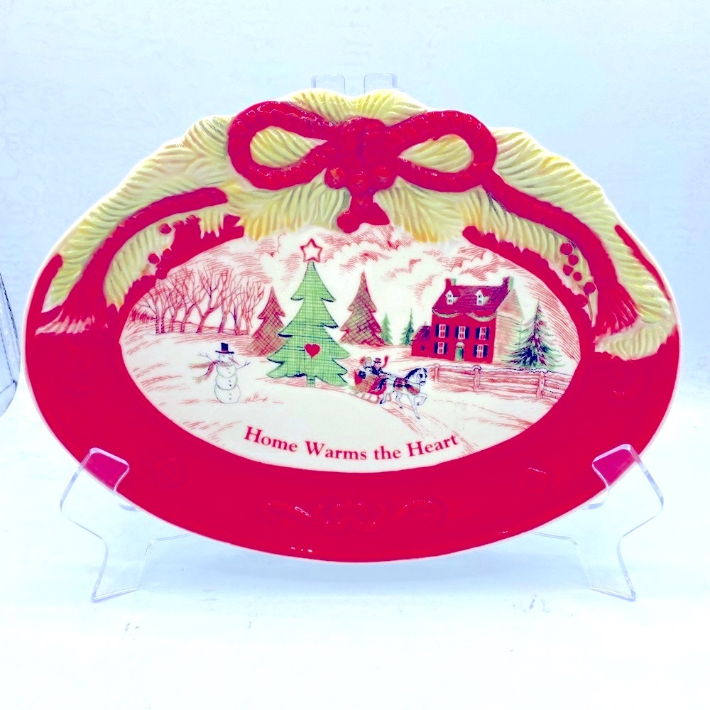 Fitz and Floyd Holiday Christmas Sentiment Tray “Home Warms The Heart” Holiday